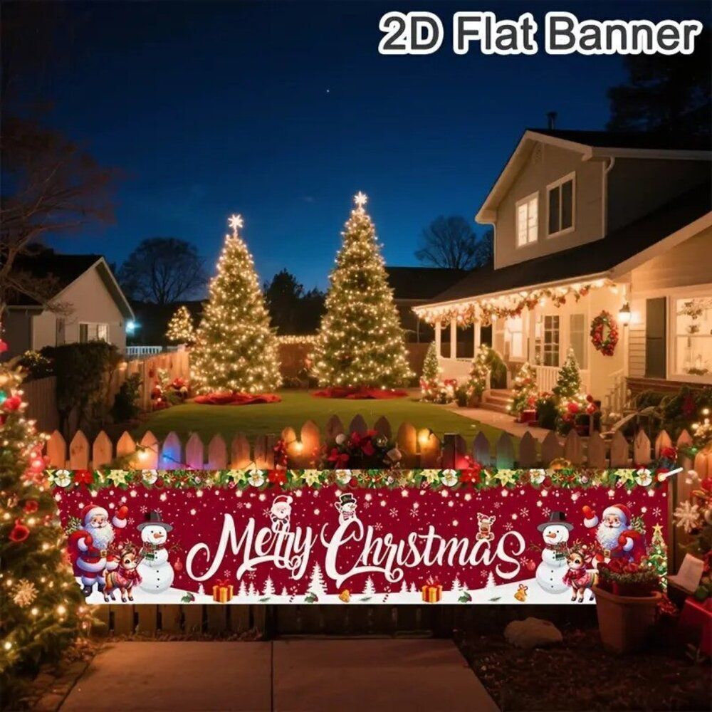 16 x 79 Holiday Wall Banner Festive Christmas Snowman & Santa - Merry Christmas